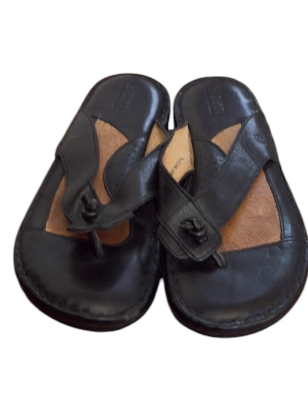 Born Black Leather Thong Sandals Strappy Flip Flops. 7.